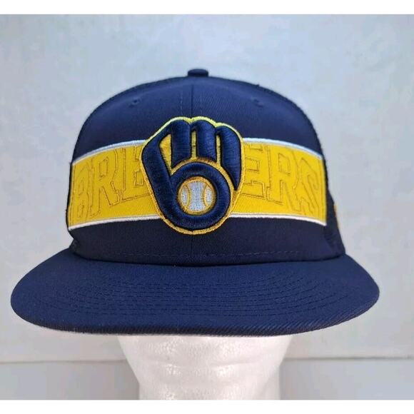 New Era 9Fifty Milwaukee Brewers Trucker Hat Cap Blue MLB Snapback - Picture 1 of 8